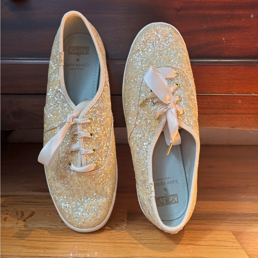 kate spade keds Glitter Ribbon Lace-Up Sneakers